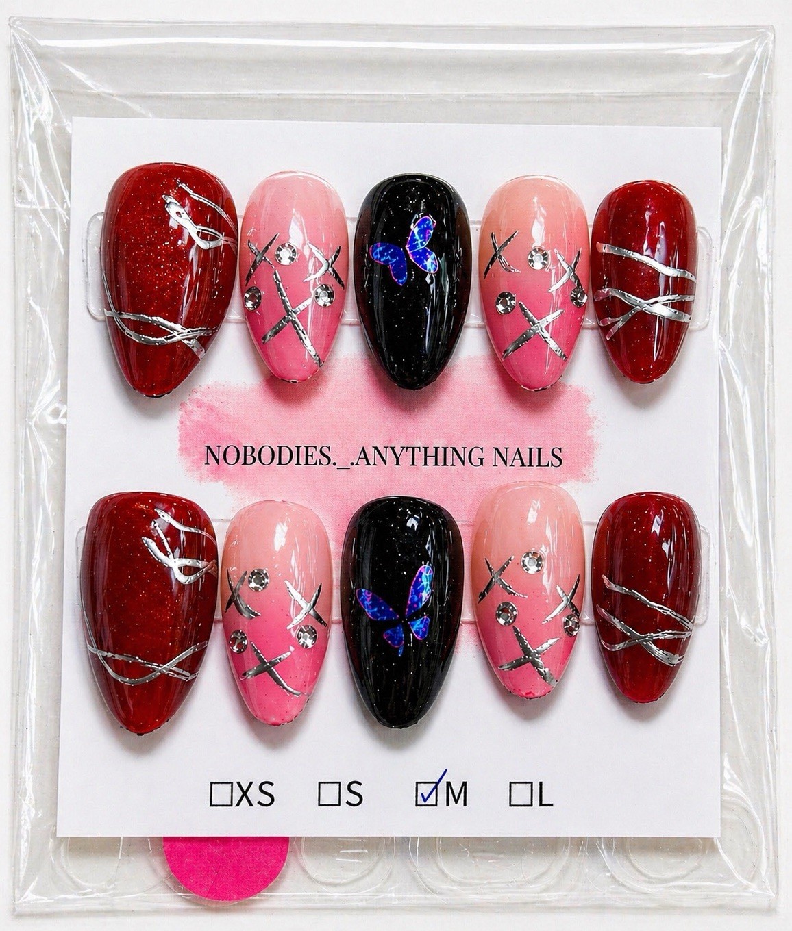 NOBODIES._ANYTHING NAILS Handmade Press-On Nails Large Oval Butterfly Sparkle R…