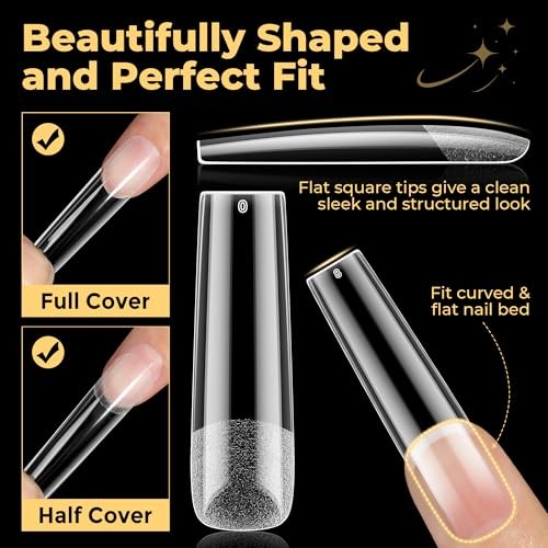 Extra Long Tapered Sqaure Nail Tips, No C Curve Pre-file XXL Full Square