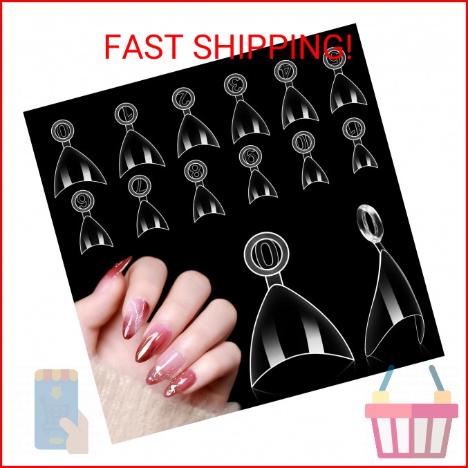 LIONVISON 600pcs Short Stiletto Nail Tips: Half Cover Clear Gel Nails (12 Sizes,