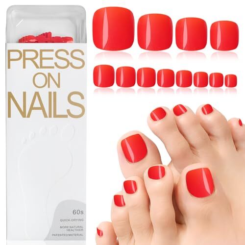 120pc Press on Toenails for Women Toe Press on Nails Short Fake Toe Nails Red