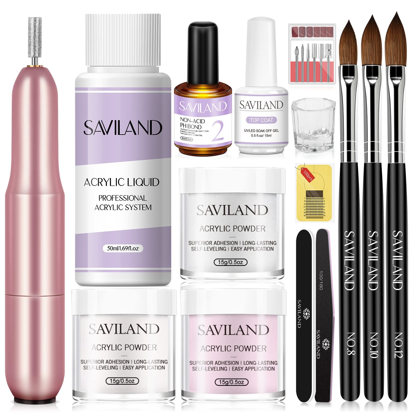 SAVILAND White acrylic nail kit with drill