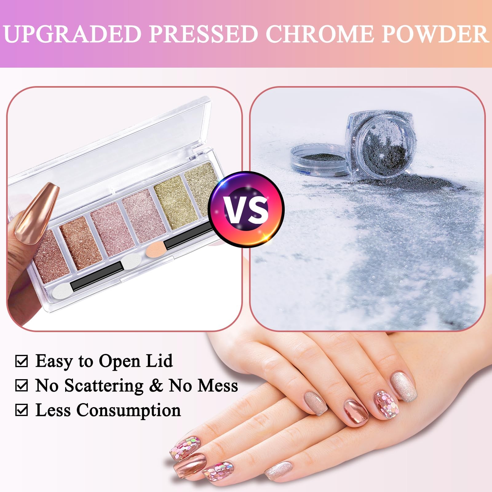 Gold Chrome Nail Powder, DRMODE 6 Colors Metallic Mirror Effect Pink Champagn