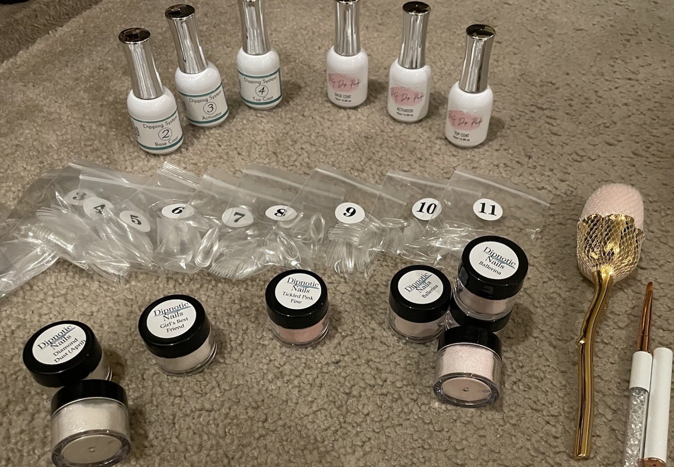 NAIL BUNDLE-40pc Med Stiletto Nails 0-11,Gel Base+Top+Activator Coat X2,+Acrylic