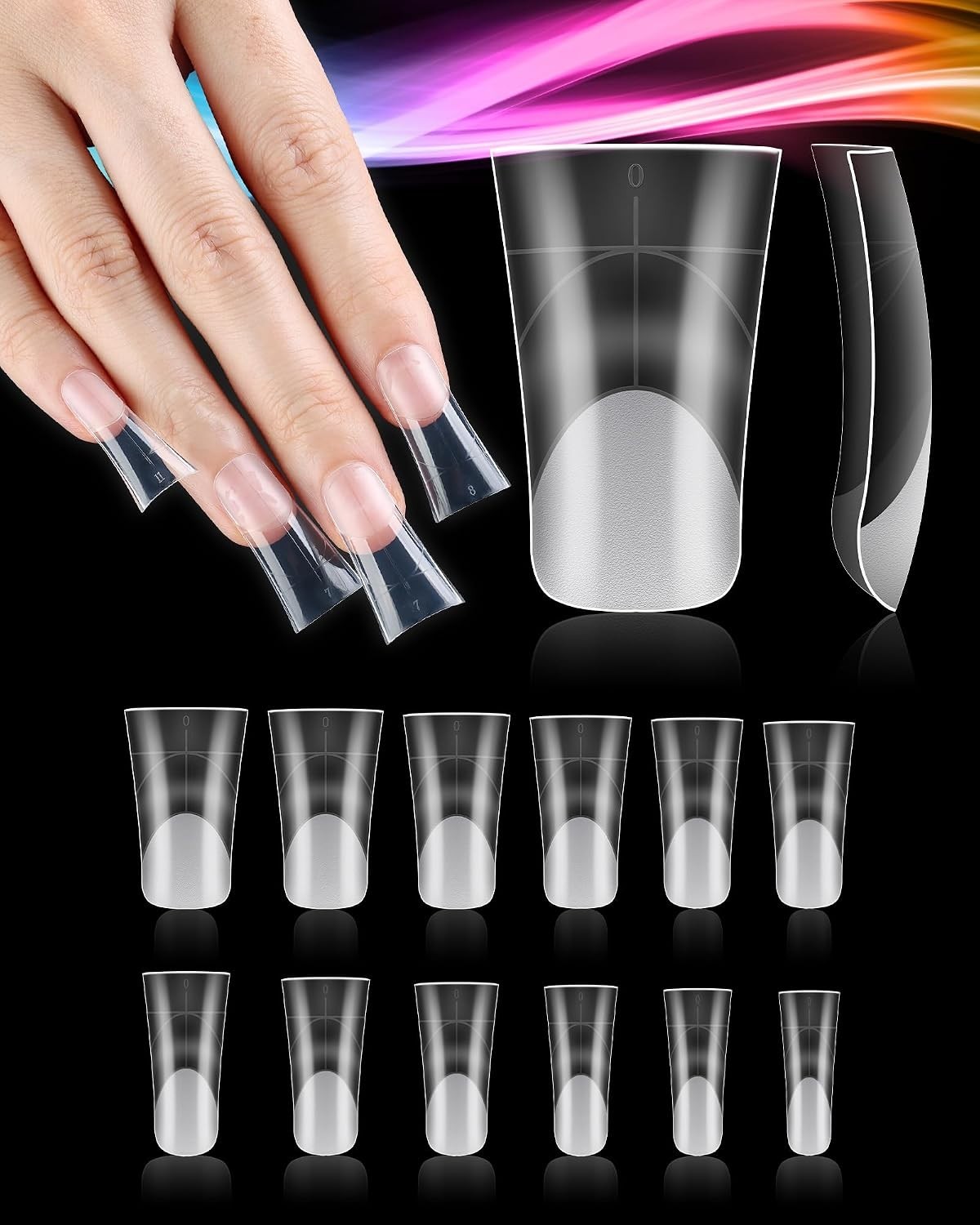 120PCS Full Cover Duck Nail Tips Half Matte Clear Natural Fan Flare Wide French