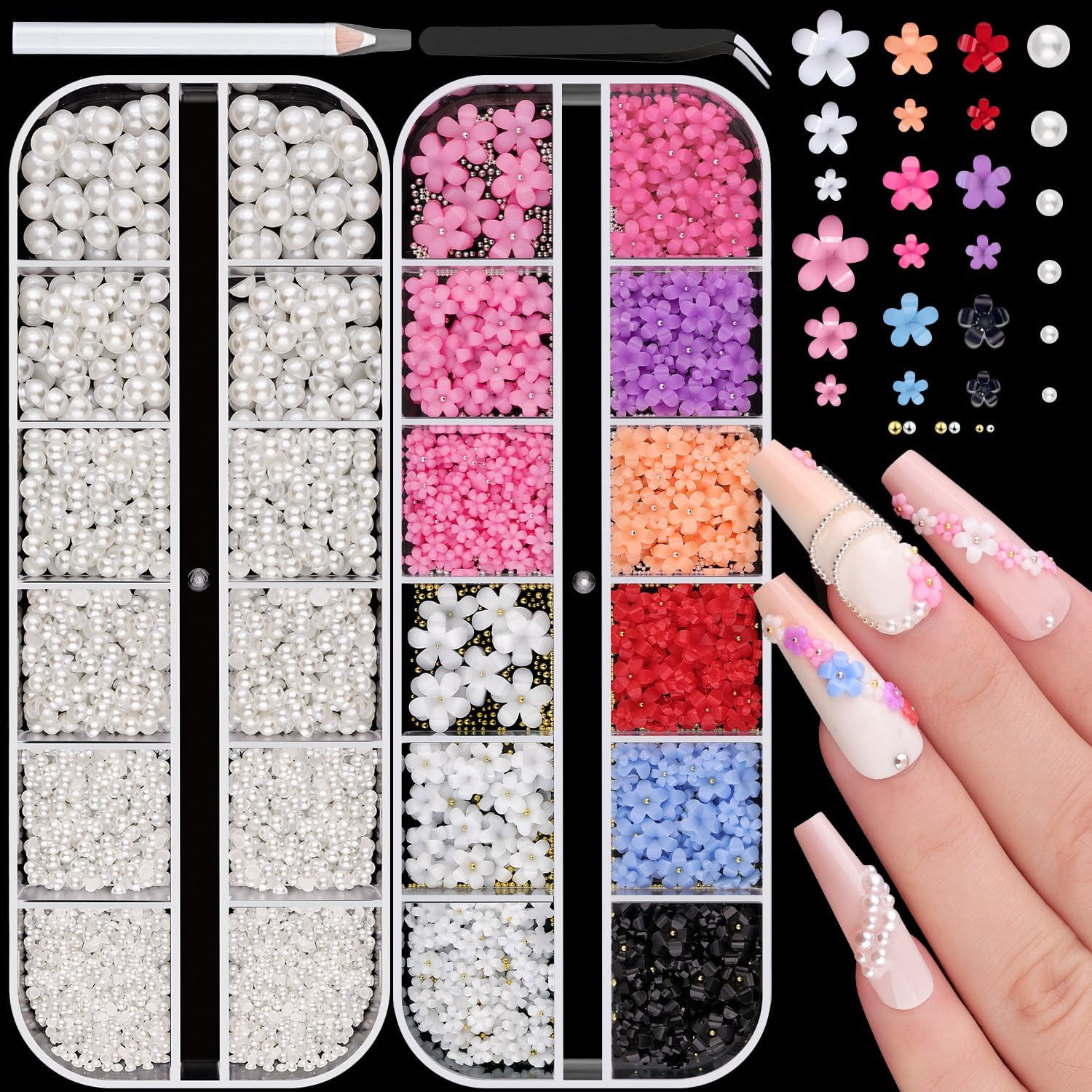 Flatback Nail Pearls Gems Half round Silver and Gold Nail Charms Beads | Beige W