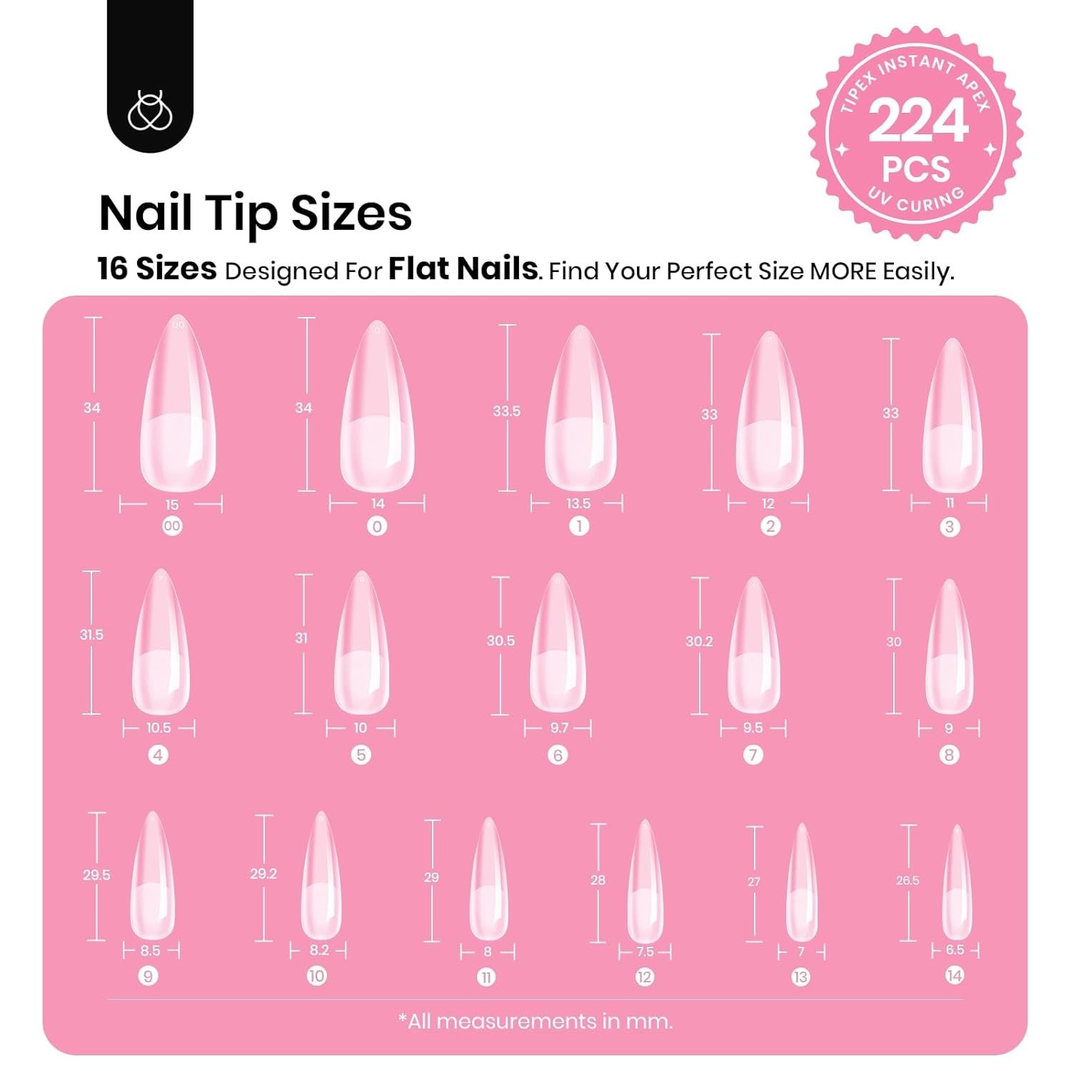 Salon-Quality Nail Extension Kit: 16 Sizes of Beetles Tipex Stiletto Tips