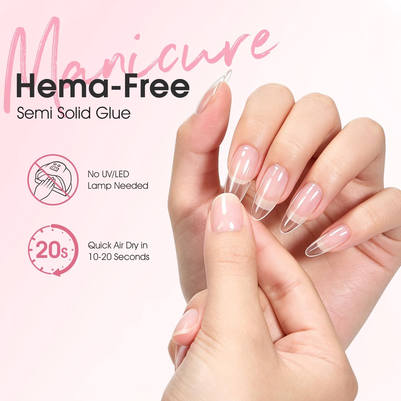 Semi Solid Nail Glue for Press On Nails, 2 Pack x 15ml