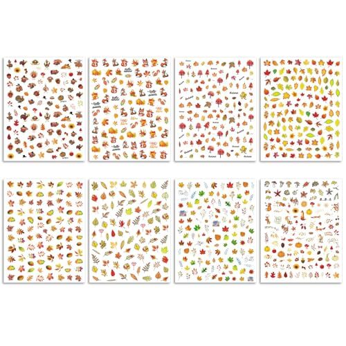 Fall Nail Art Stickers, Thanksgiving Day Turkey Nail Decals, 3D Self-Adhesive