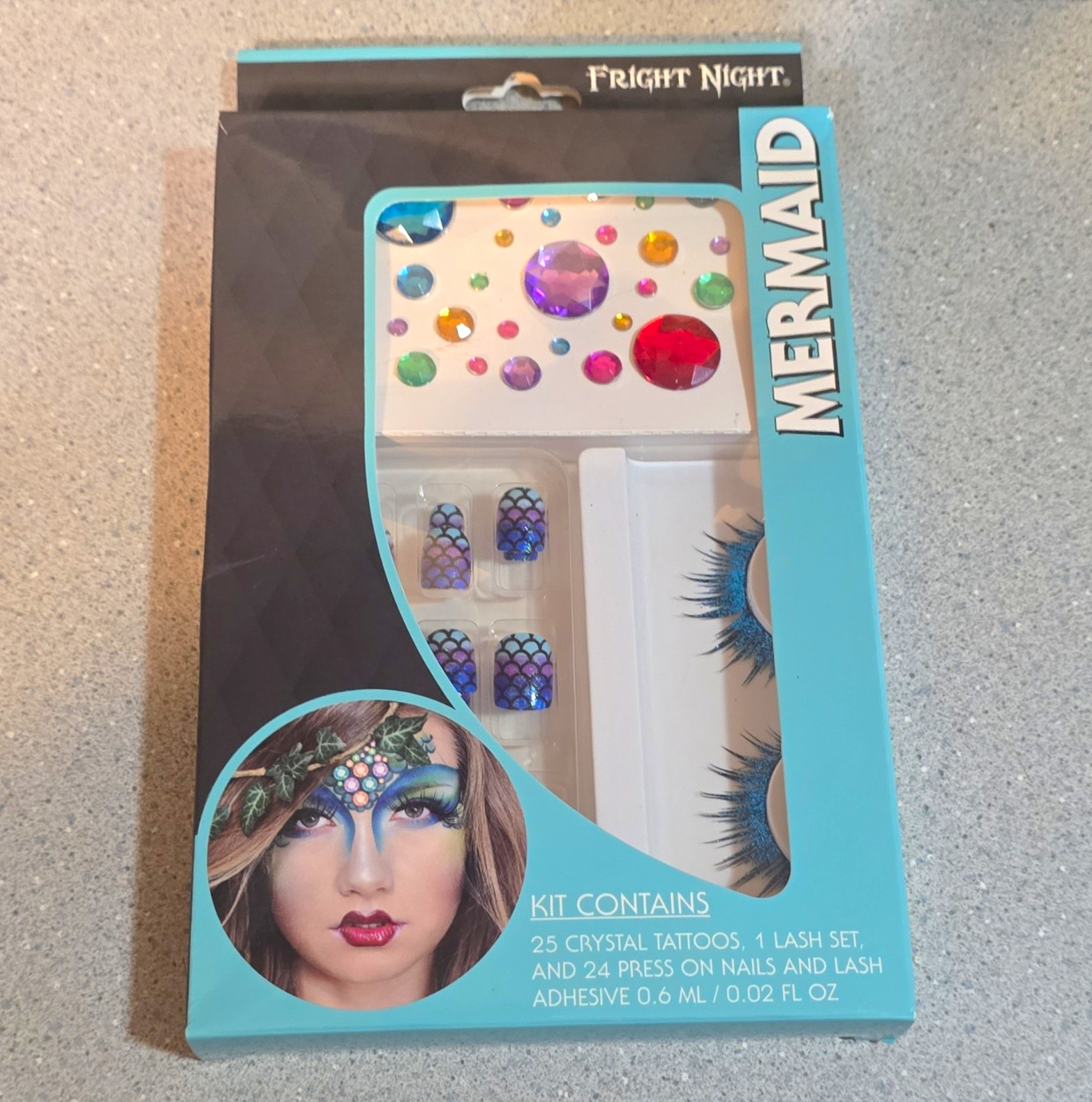 Fright Night Mermaid Press-On Nail Kit 24pc Short Square ABS Glitter + Glue