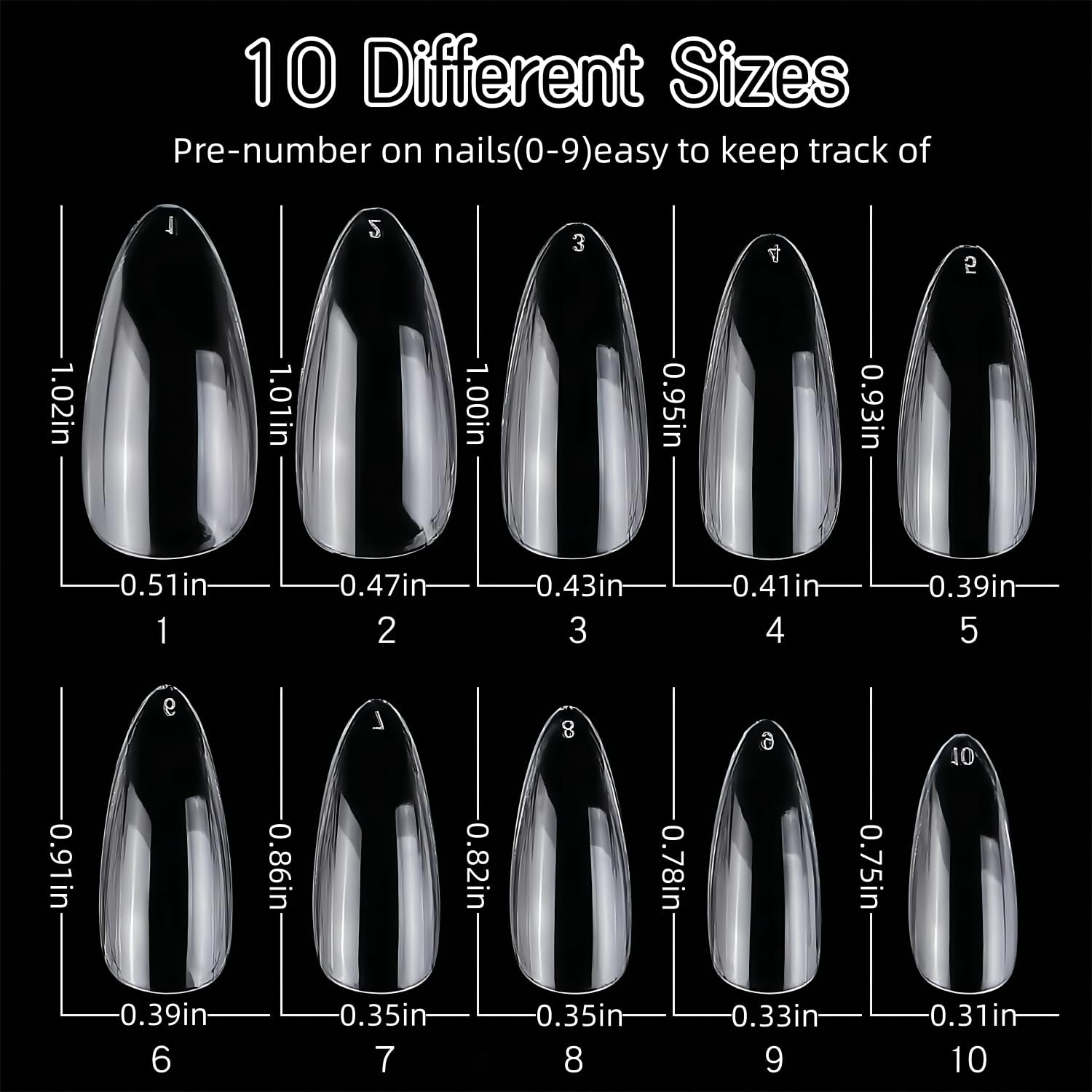 1000Pcs Gel x Nail Tips Almond & Square Medium Nails Set,10 Size Clear Press …