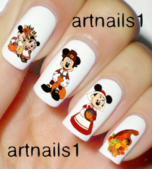 Thanksgiving Disney Nail Art Decals Mickey Holiday Salon Stickers Polish Turkey