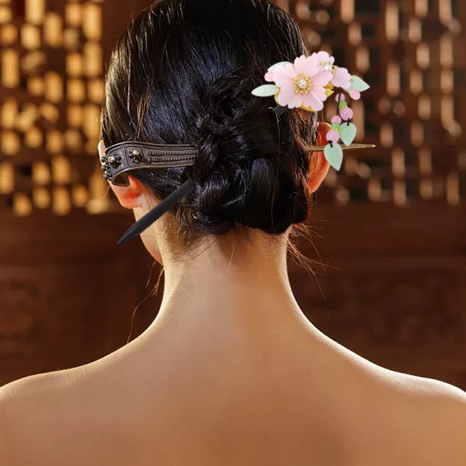 Honbay Chinese Style Retro Tassel Flower Hair Stick 1 Count (Pack of 1), Pink