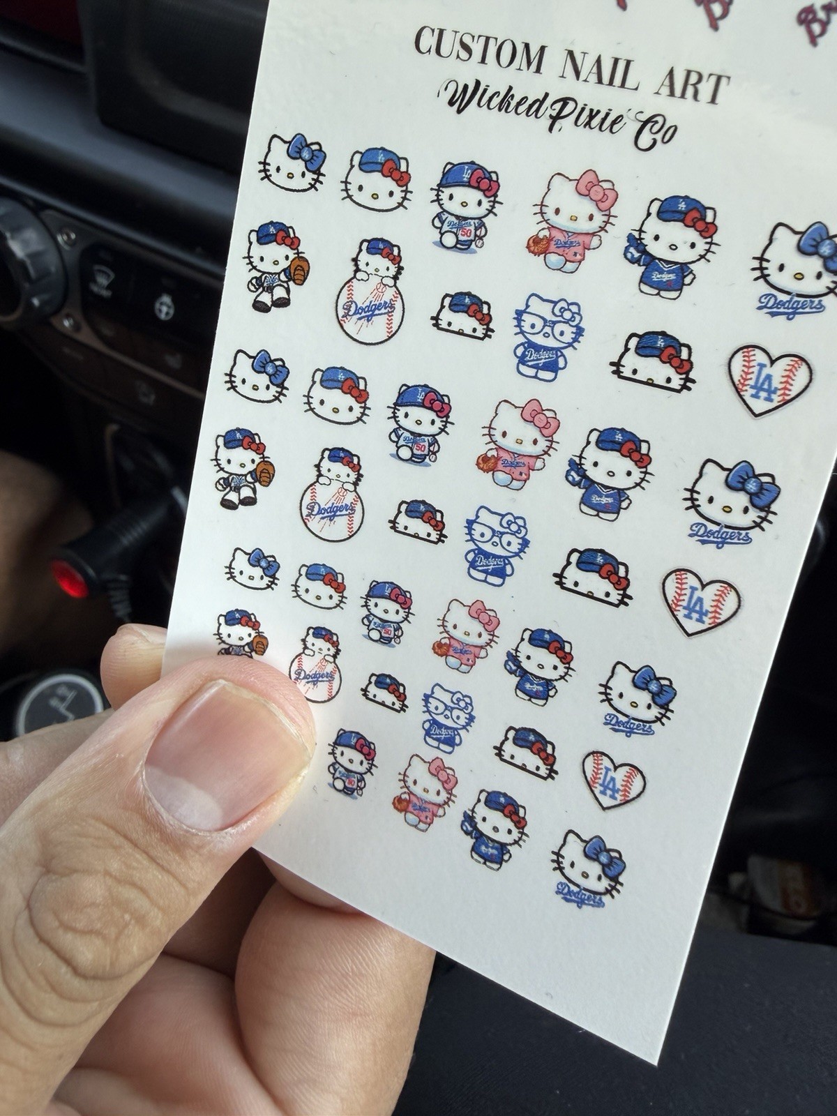Hello Kitty Dodgers Baseball Nail Art Decals