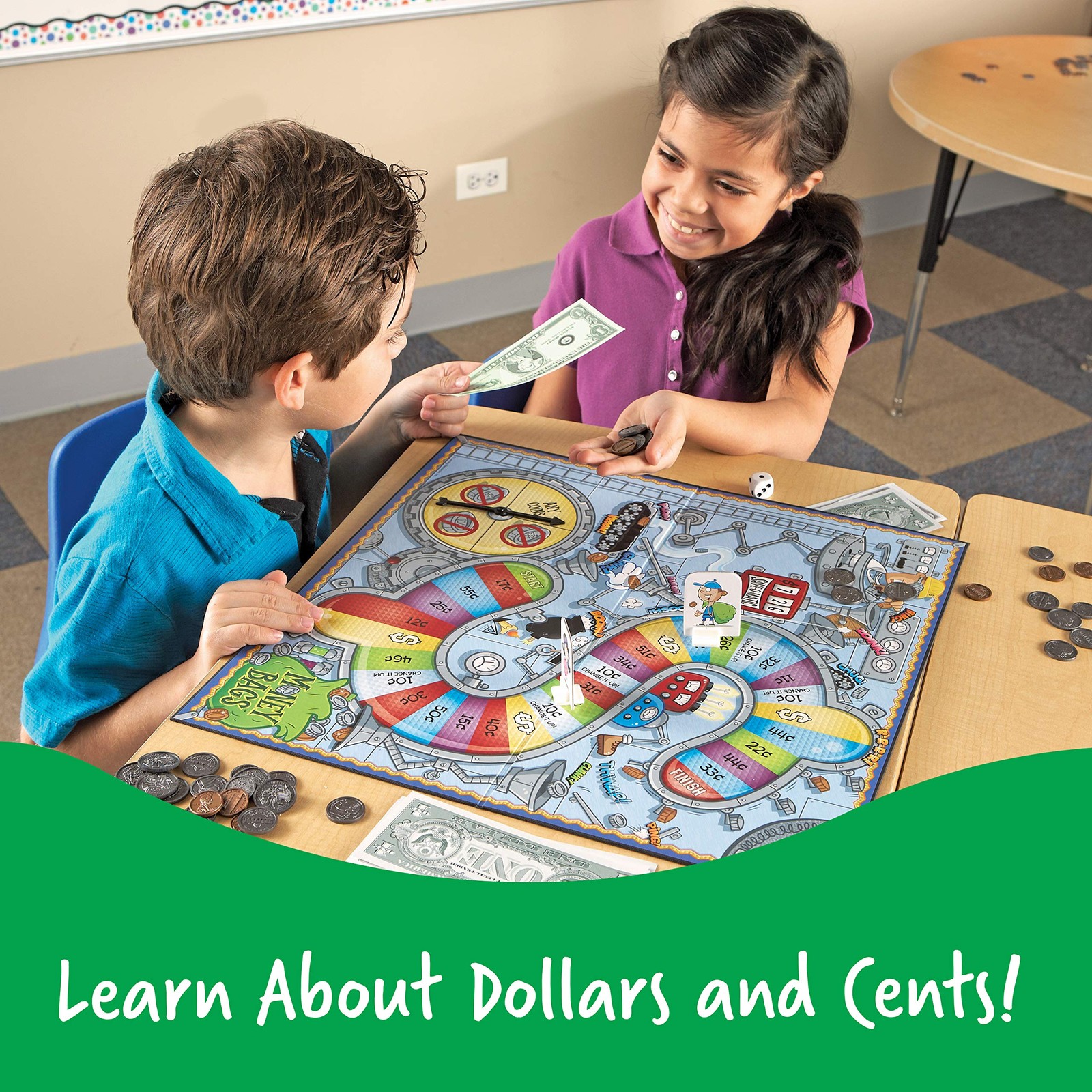 Learning Resources Money Bags Coin Value 12.00″ L x 17.00″ W x 1.50″ H, Multi
