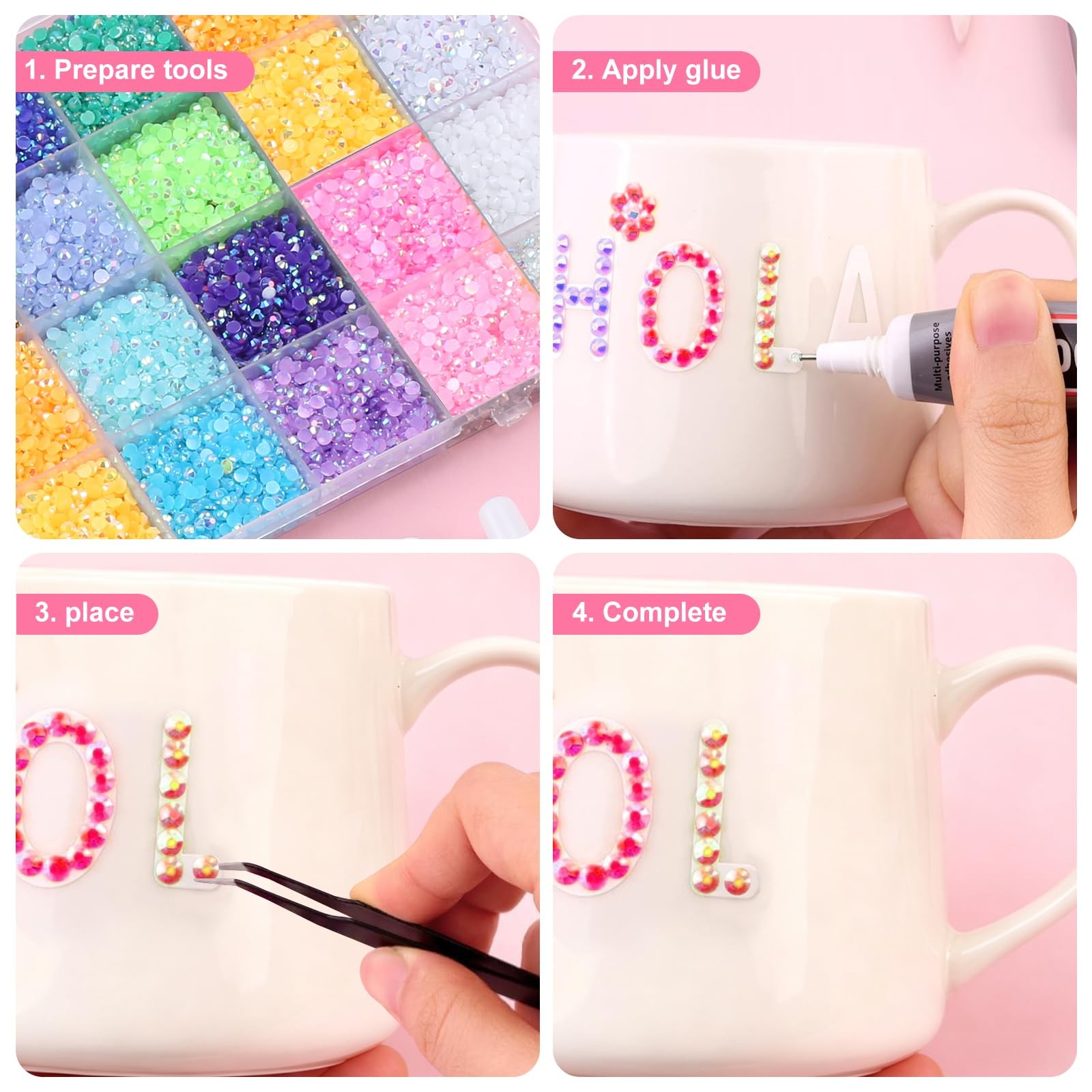 48 Colours 48000 Pieces 3mm Bedazzling Kit, Flatback Rhinestones, Resin Jelly…