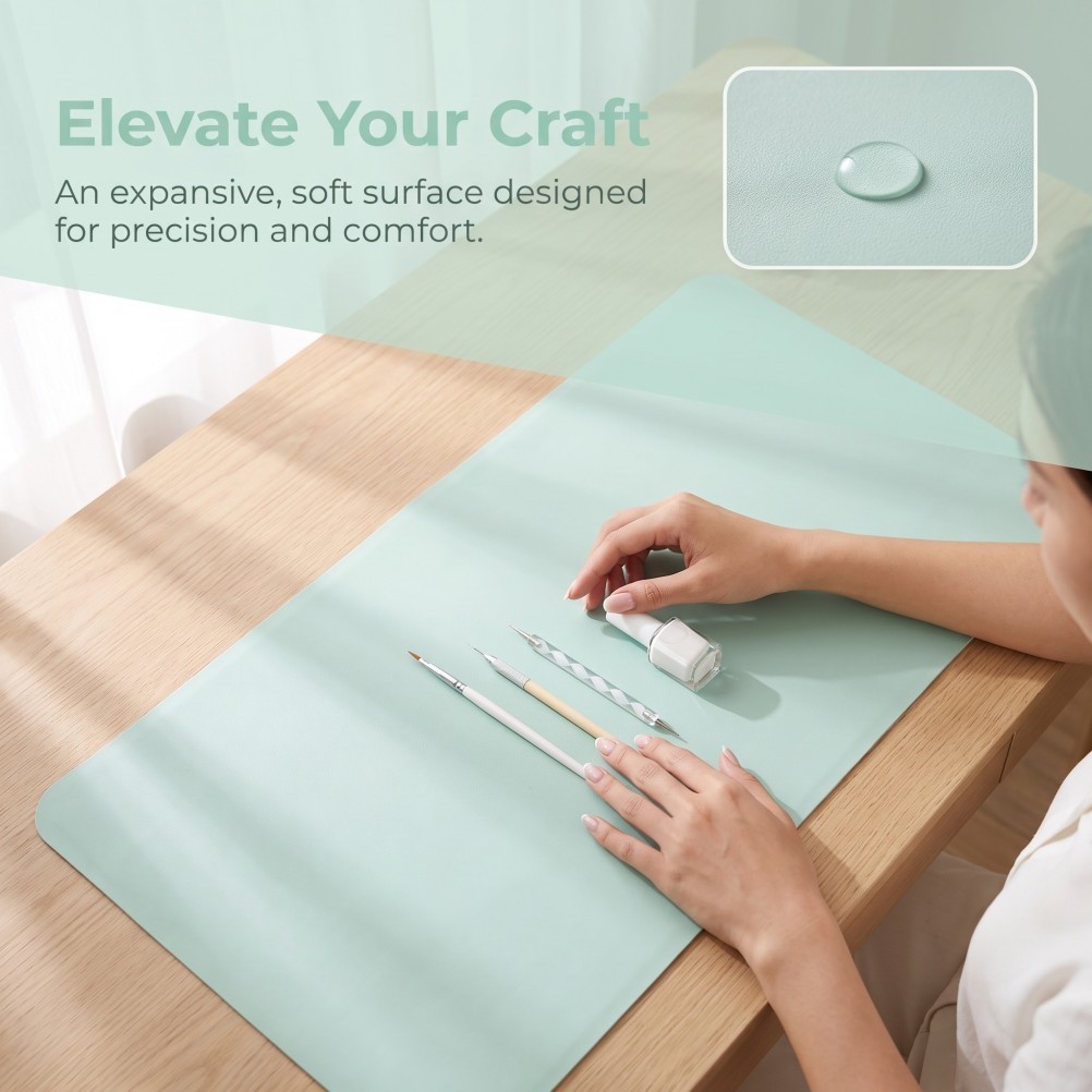 Professional Nail Table Mat, 31.5×15.75″ Foldable Manicure Desk Pad for Salon