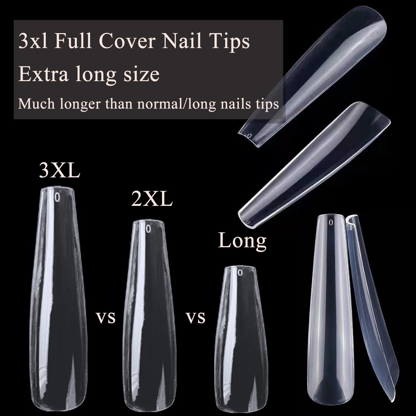 600pcs 3XL Clear Nail Tips Coffin Full Cover Ballerina Shape Extra Long Acryl…