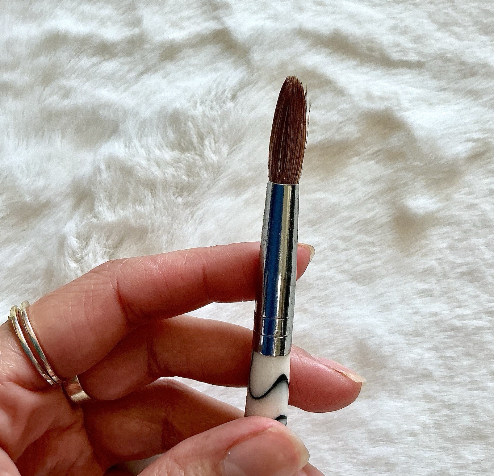 CHRISTRIO White Marble Handle Acrylic Nail Brush Ergonomic Size 12 Used