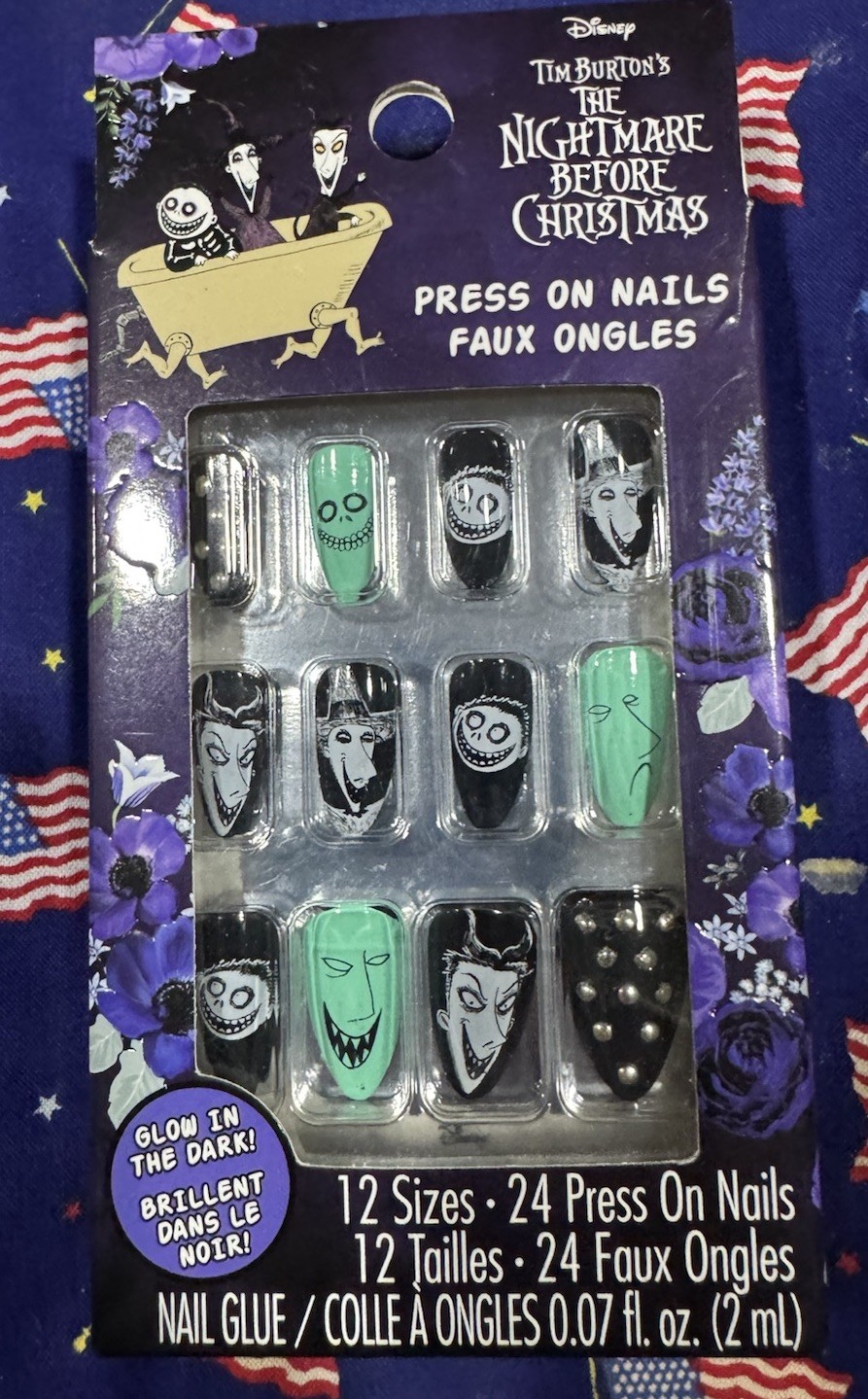 The Nightmare Before Christmas Disney Glow Dark Faux Nail Set (Hot Topic New)
