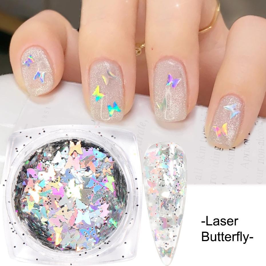 Holographic Glitter Mix Set, Hearts Butterflies Stars Sequins for DIY Nail Decor