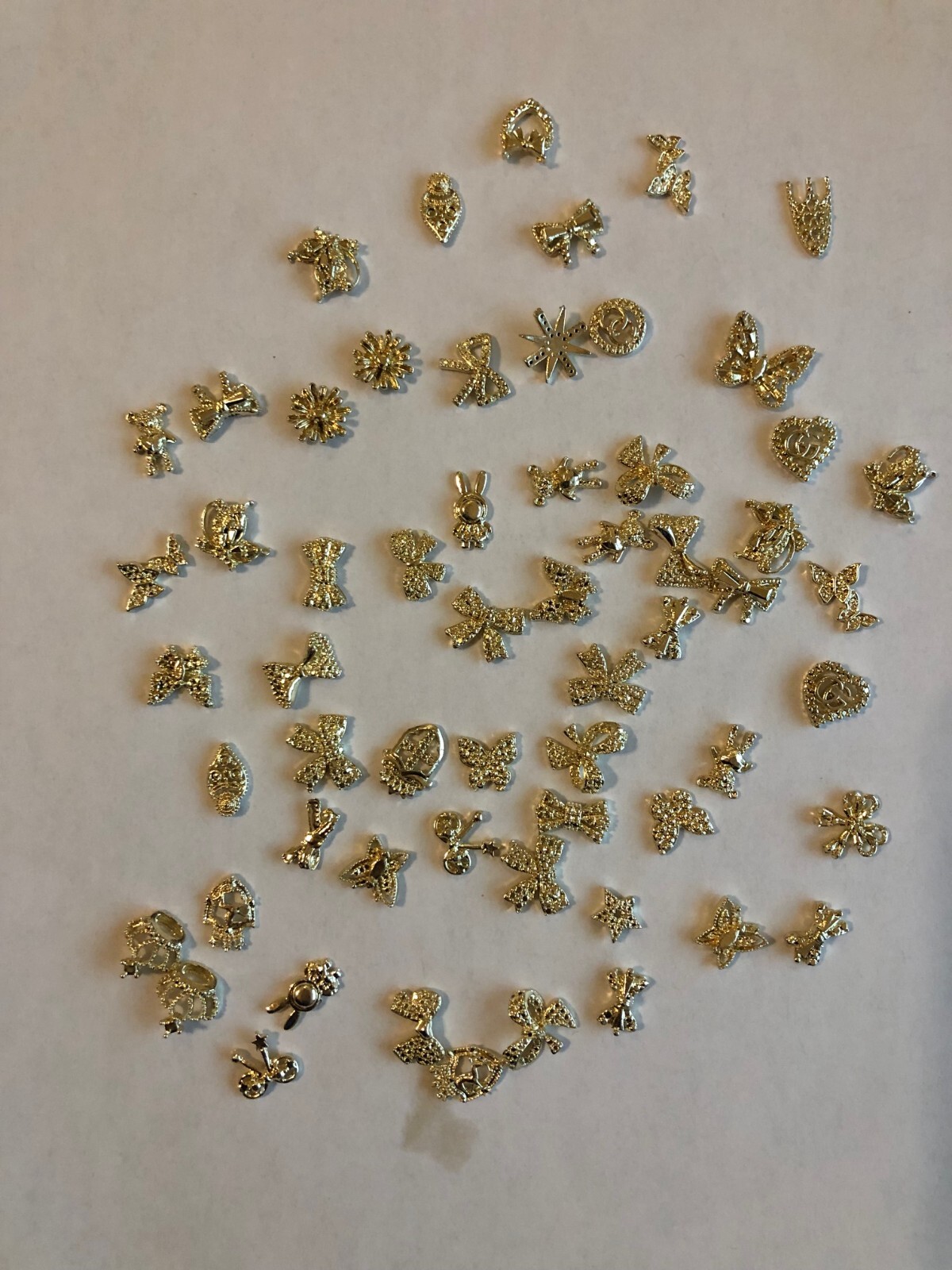 60Pcs Metal Butterfly Bow Knot Crown Heart Bunny Star Nail Charm Gold Silver DIY