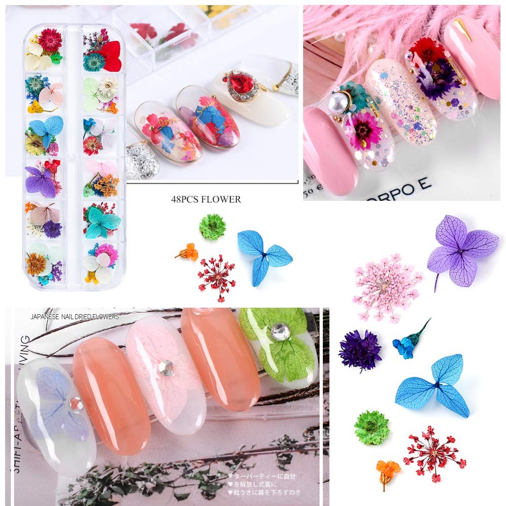 Ifancer 108 Pcs Dried Flowers For Resin Nail Art 62 Colors 3D Dry Flow