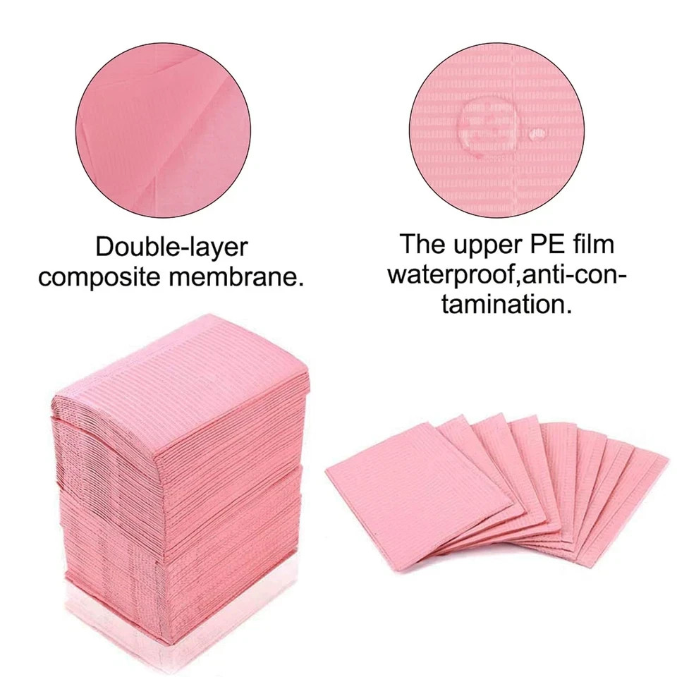 125PCS Disposable Nail Art Table Towels Mat 13 X 17 Waterproof 3 Ply Nail Pink