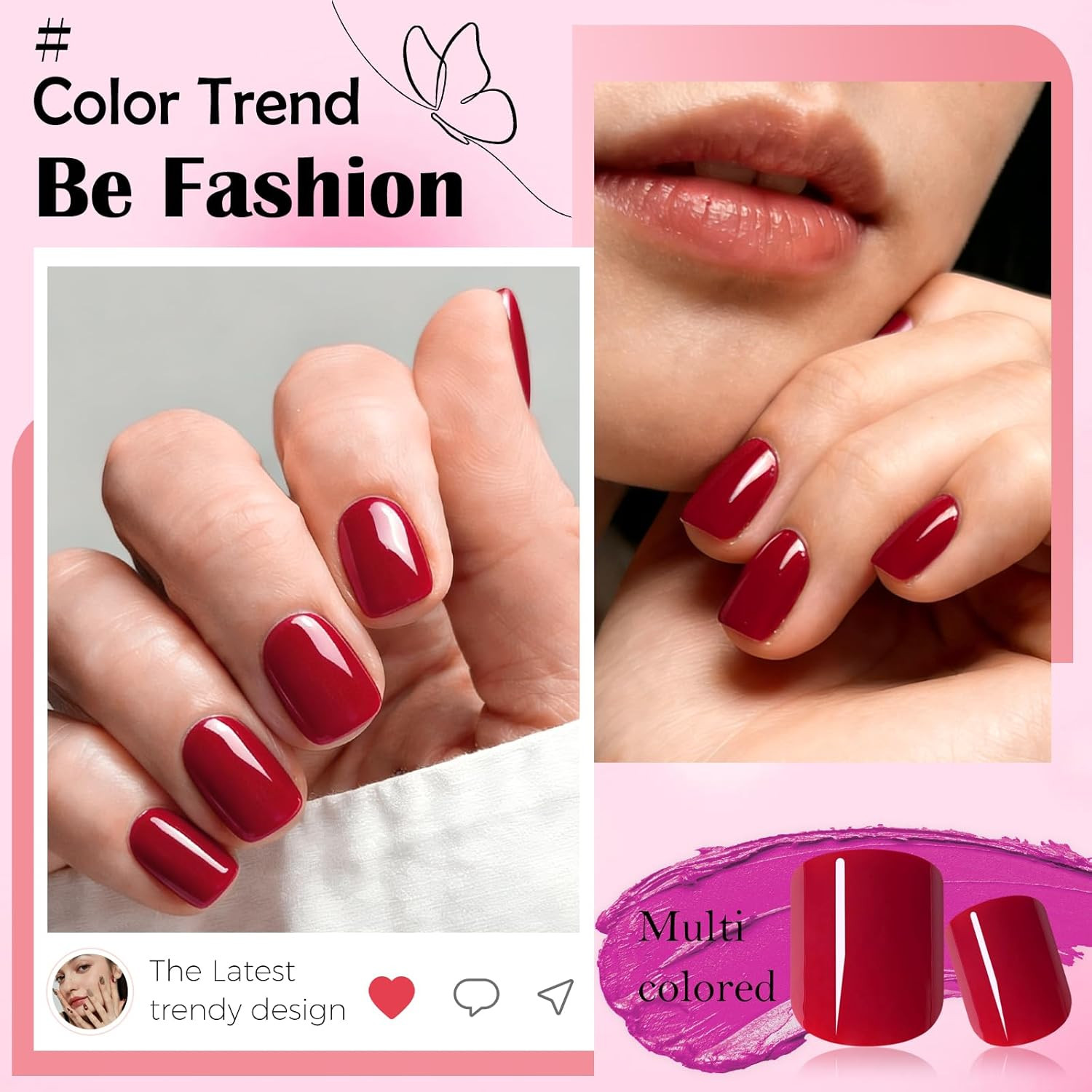 240pc Deep Red Press on Nails Short Fake Nails Square Presson Nail Tips, Glue on