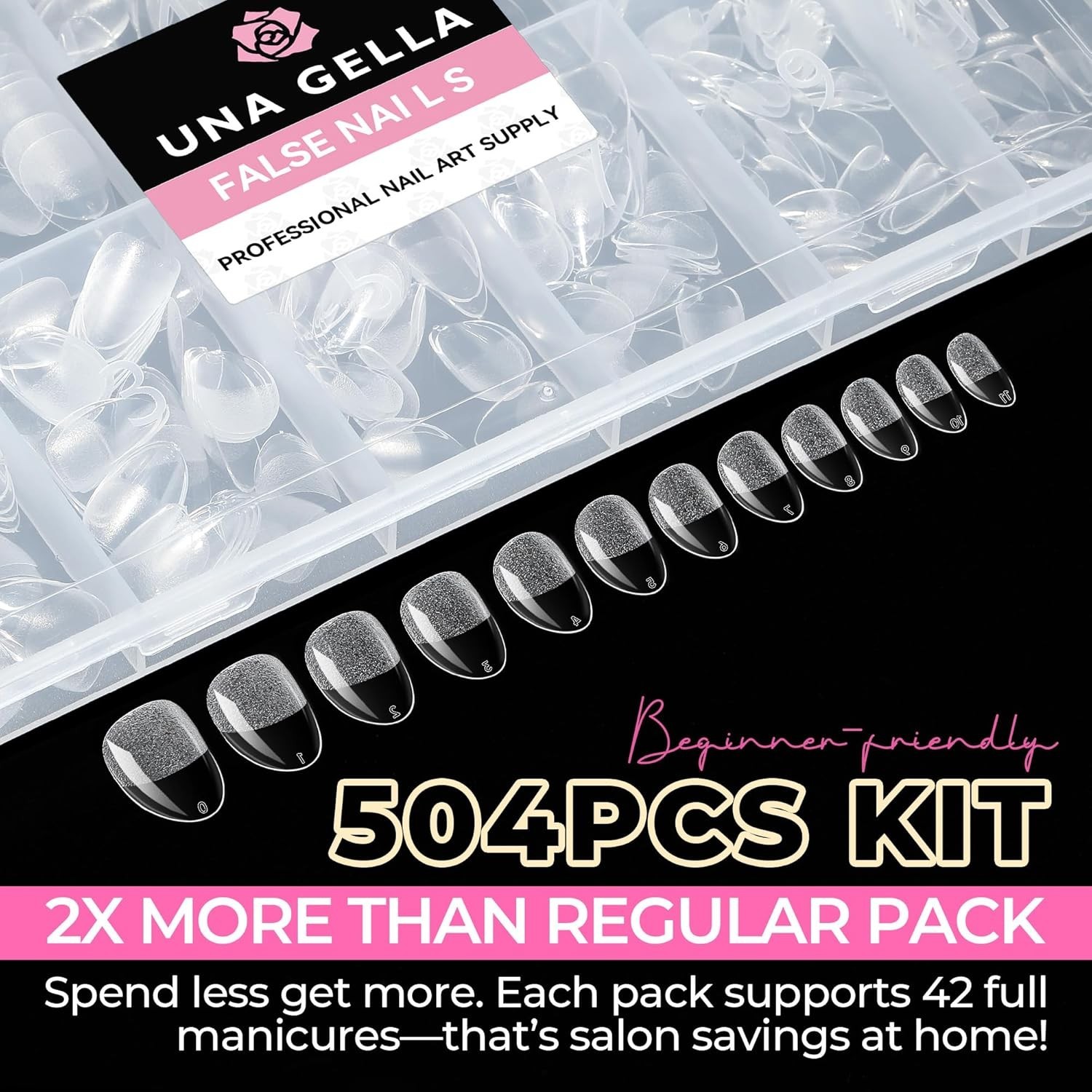 UNA GELLA Extra Short Almond Nail Tips Full Cover 504PCS Gel Nail Tips Short Alm
