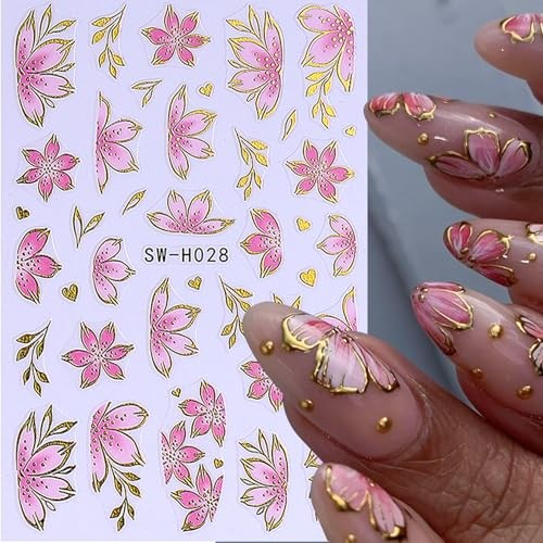 3D Flower Nail Art Stickers Decals Luxury Flower Flower Golden Edge Styles