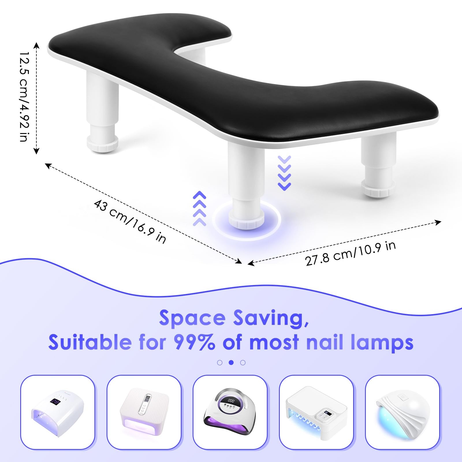Manicure Arm Rest for Nails Tech: U-shaped Adjustable Nail Armrest – Black PU…