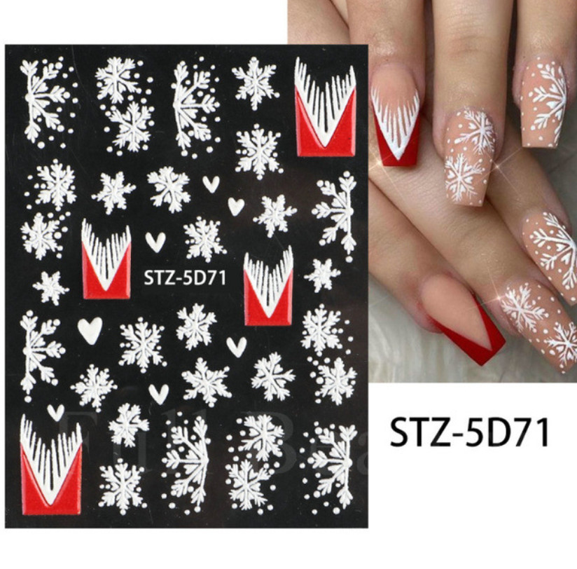 5D Embossed Christmas Snowflake Rose Flowers Nail Stickers Sliders Peel & Stick