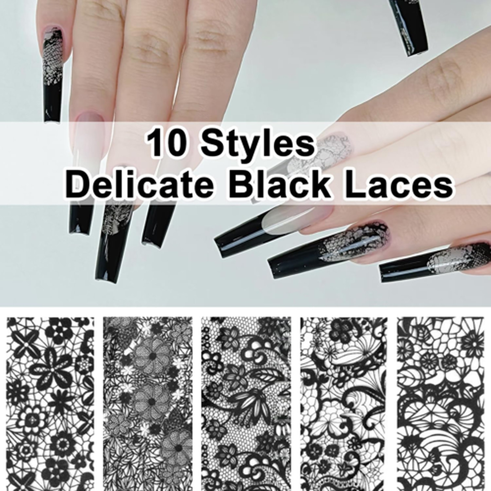 Lace Nail Foil Sheets 20 Rolls Black White Flower Transfer Nail Art Decals