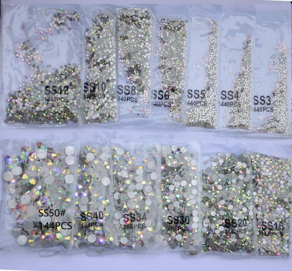 1440pcs Crystal Nail Art Rhinestones FlatBack Glitter Diamond 3D Tips Decoration