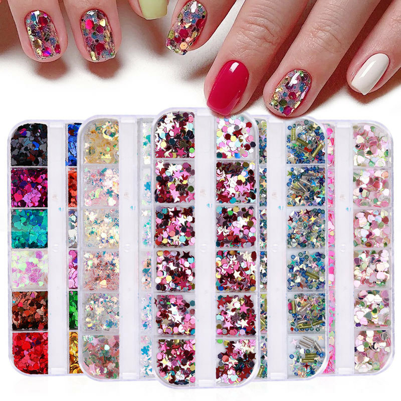 Nail Glitter Sequins Laser 3D Love Heart Star Flakes Nail Art 3D Decoration DIY