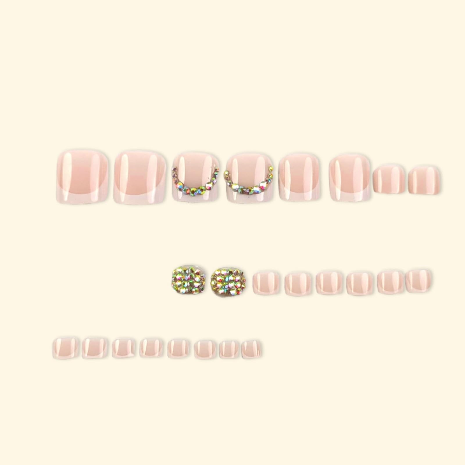 Press on Toenails French Tip Fake Toe Nails Short Square False Toenails Rhine…
