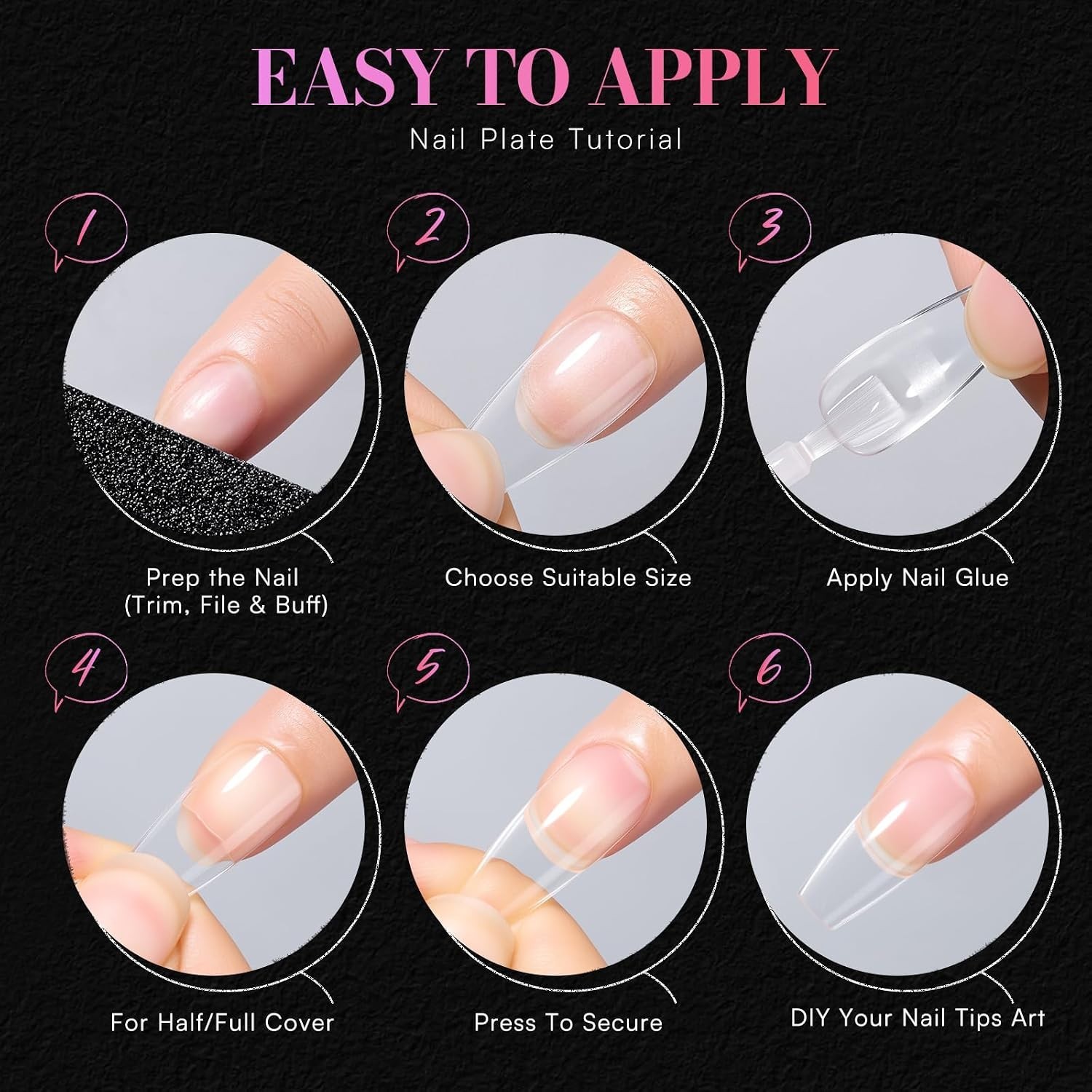 15 Sizes Medium Coffin Clear Nail Tips – Durable Half Matte Design, 504 PCS