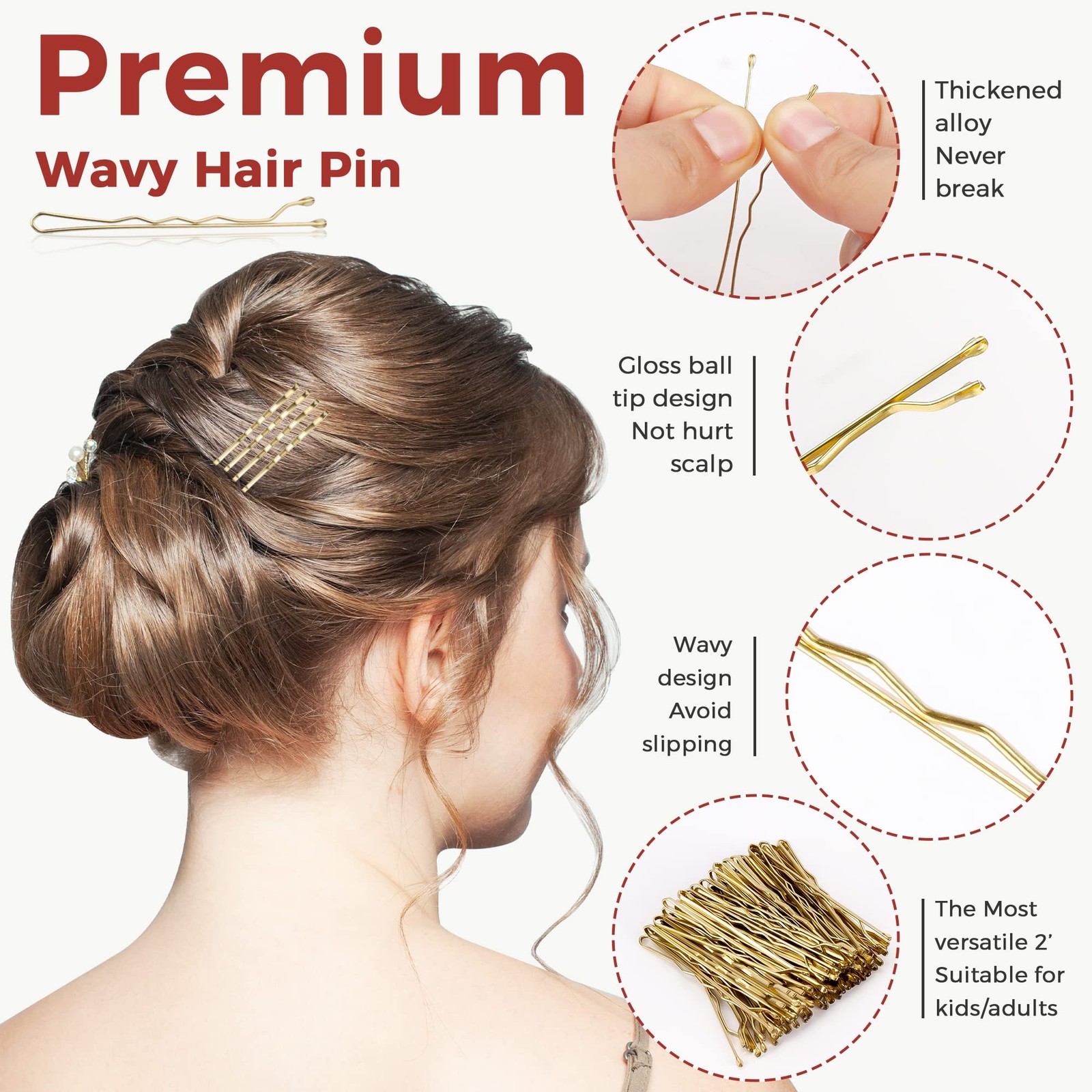 300 Pcs Bobby Pins Blonde, Hair for Women 300 Count (Pack of 1), Blonde
