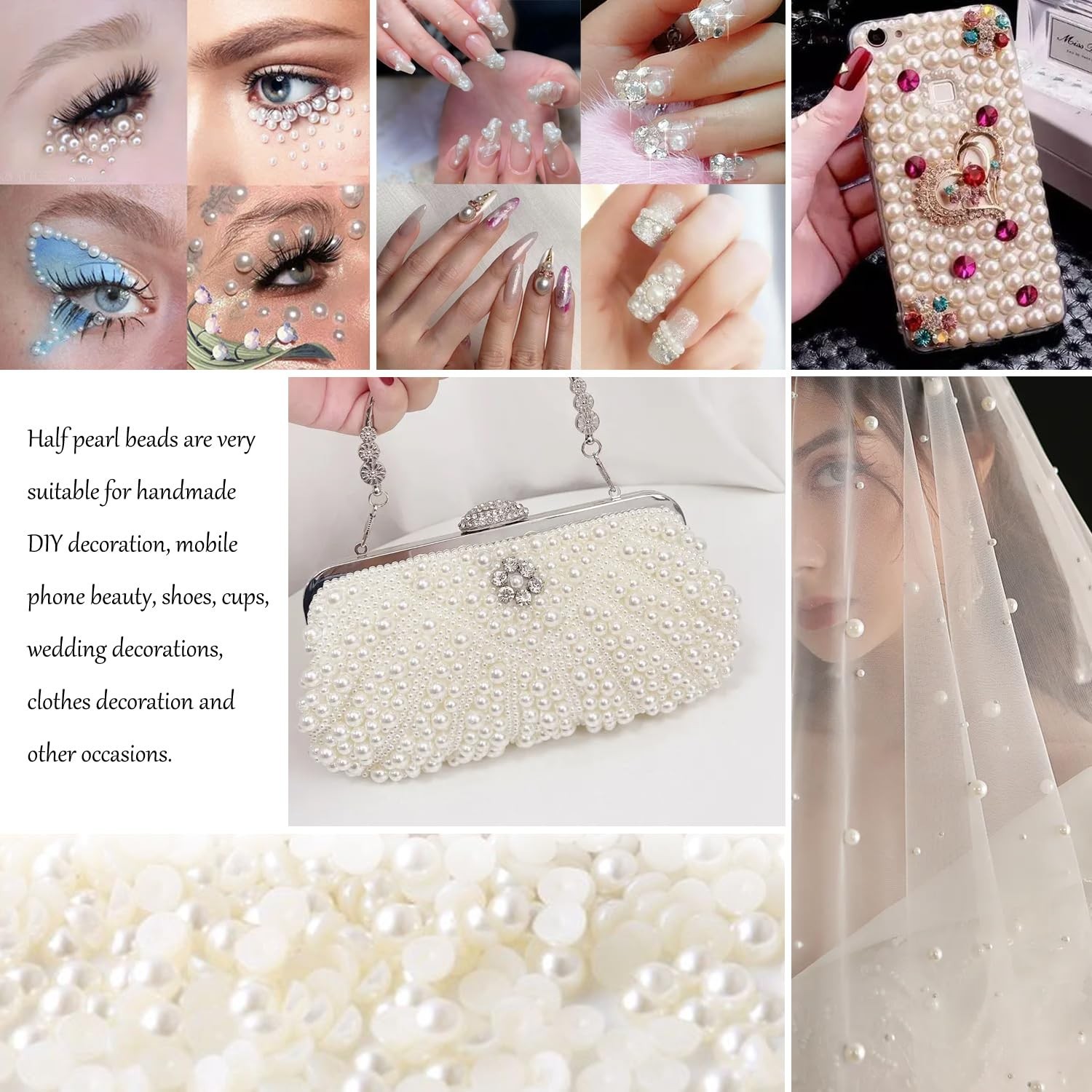 200PCS Flatback Pearls for Crafting Nail Art Half Round Pearls Bulk for Jewel…