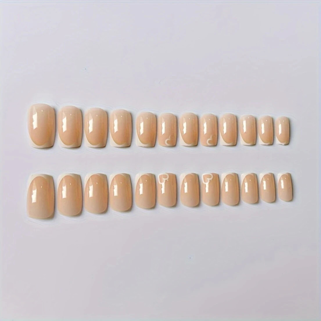 24pcs Medium Square Press-On Nails Set, White Love Heart Design Nail