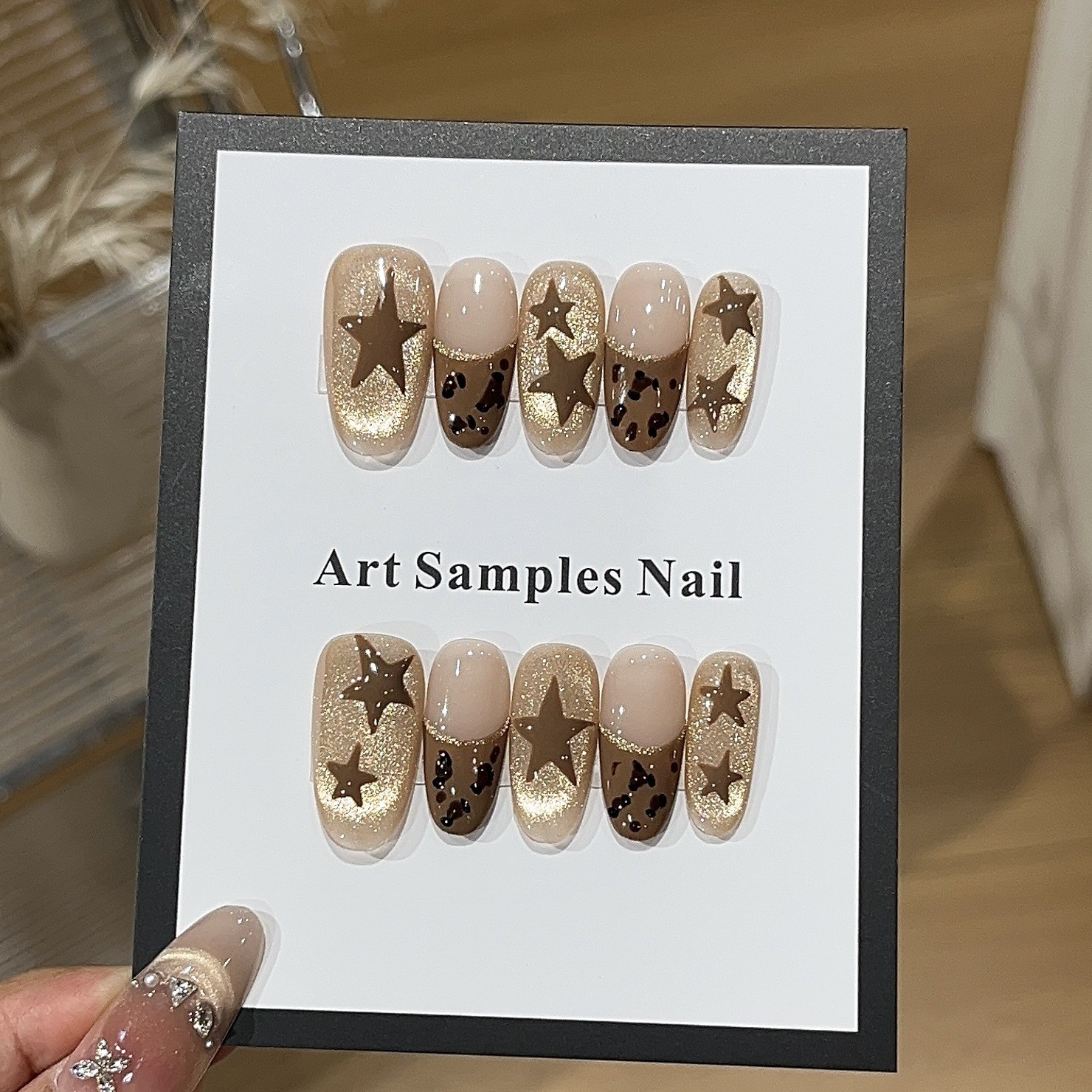 10Pcs Handmade Brown Leopard Medium Oval Nails Bead Cat Eye Autumn Winter Style
