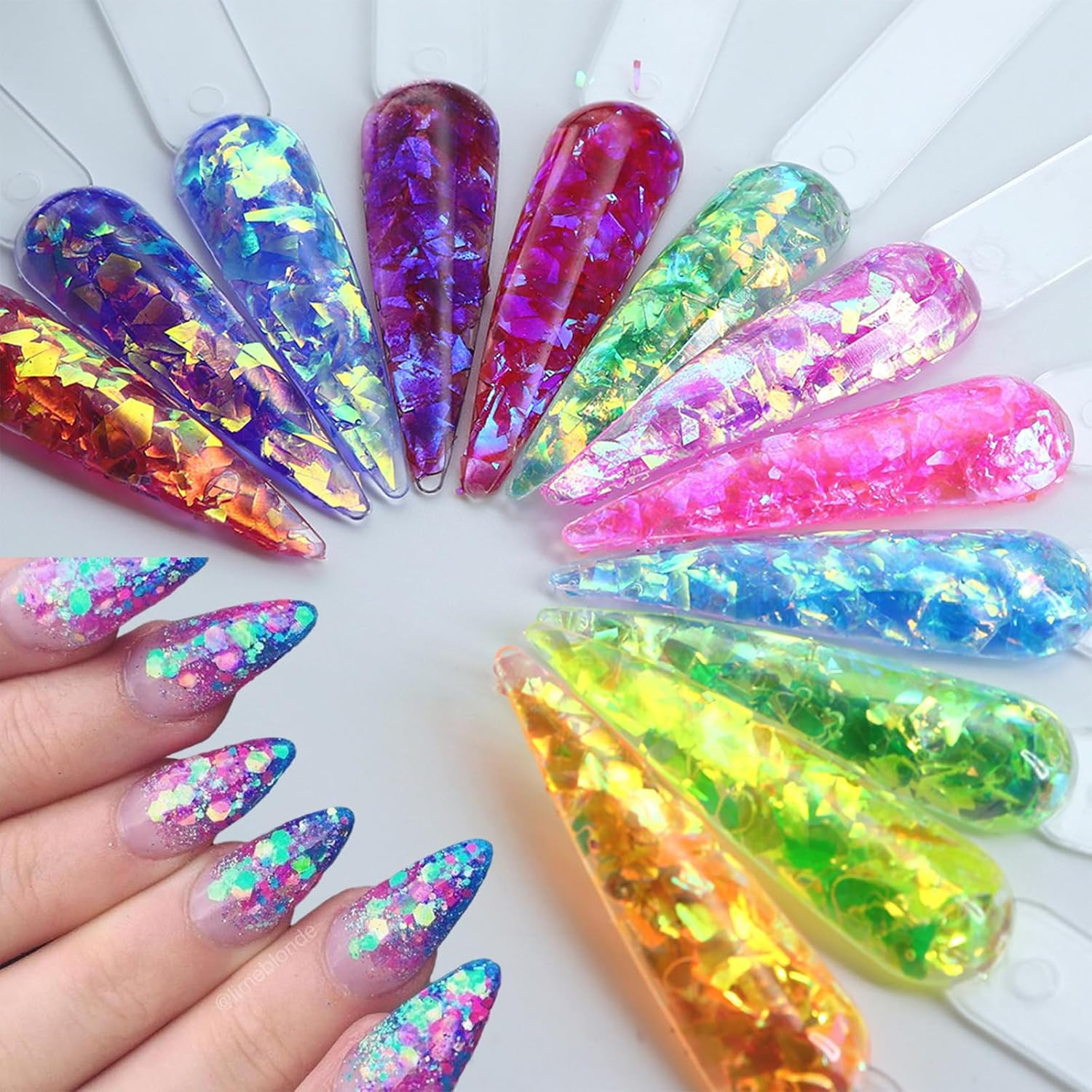 12Grids Holographic Mermaid Colorful Nail Art Glitter,Irregular Rainbow Candy Co