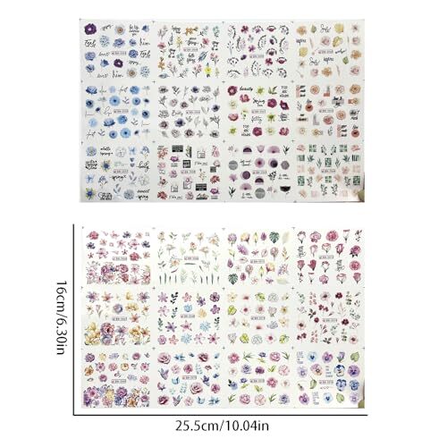 24PCS Floral Nail Stickers Pink Blue Flowers Nail Stickers Water Transfer
