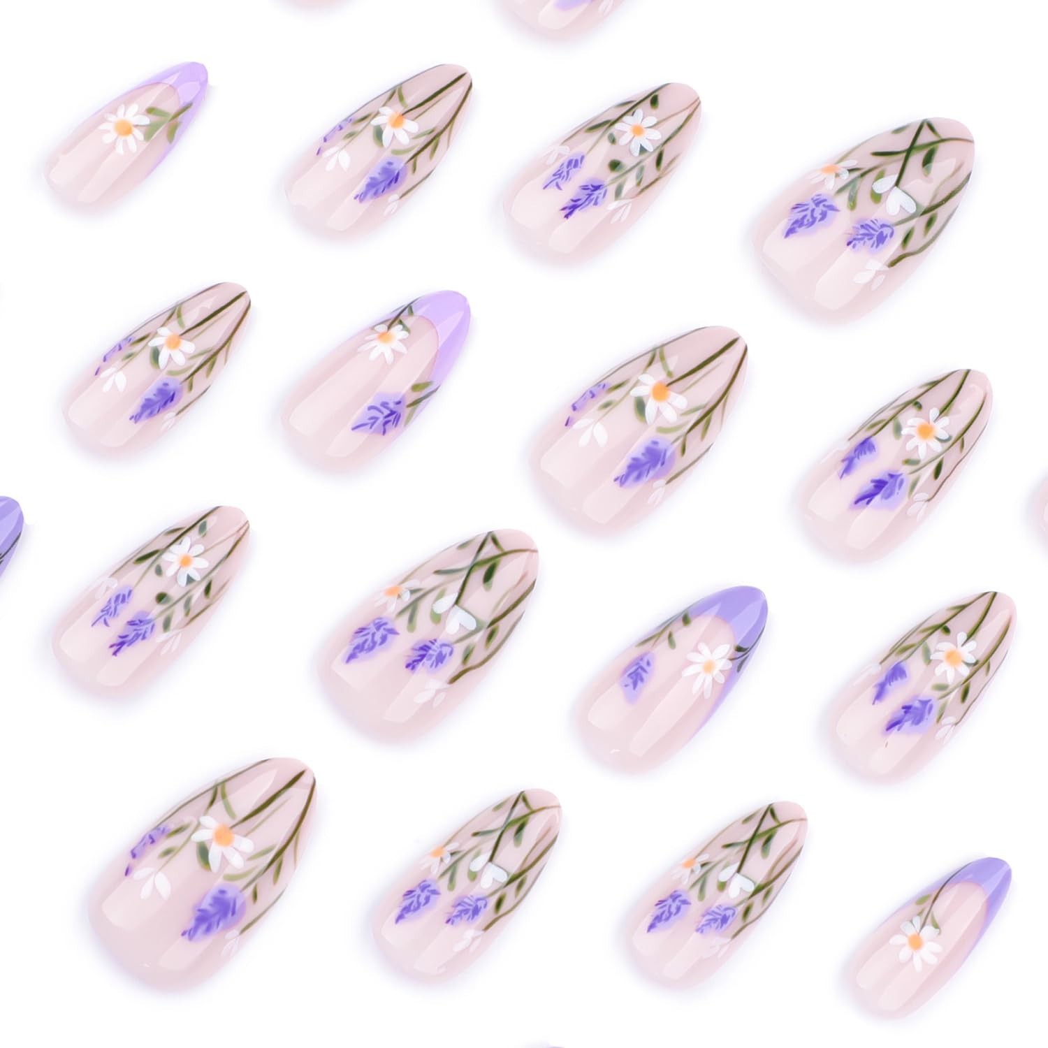 24Pcs French Press On Nails Short Oval Red Hawaii Flower Summer Stick On Nail