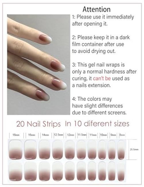 Semi Cured Gel Nail Strips, Chocolate Ombre? 20pcs Gel Nail Stickers Work with