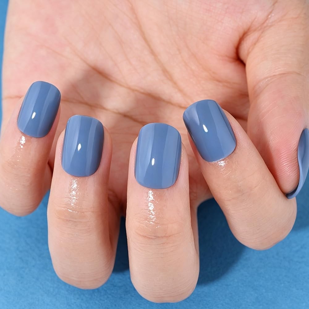 evpct Short Squoval Baby Blue Press on Nails
