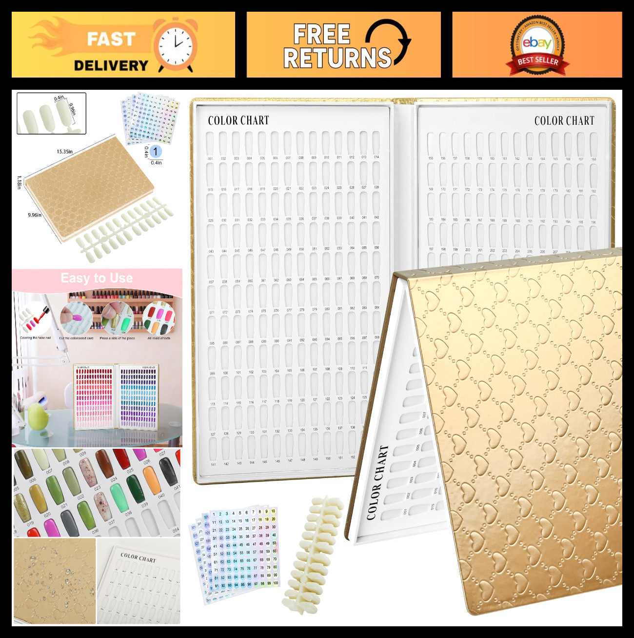 308 Colors Nail Swatches Book – 360 Nail Tips Color Chart Display for Gel Polish