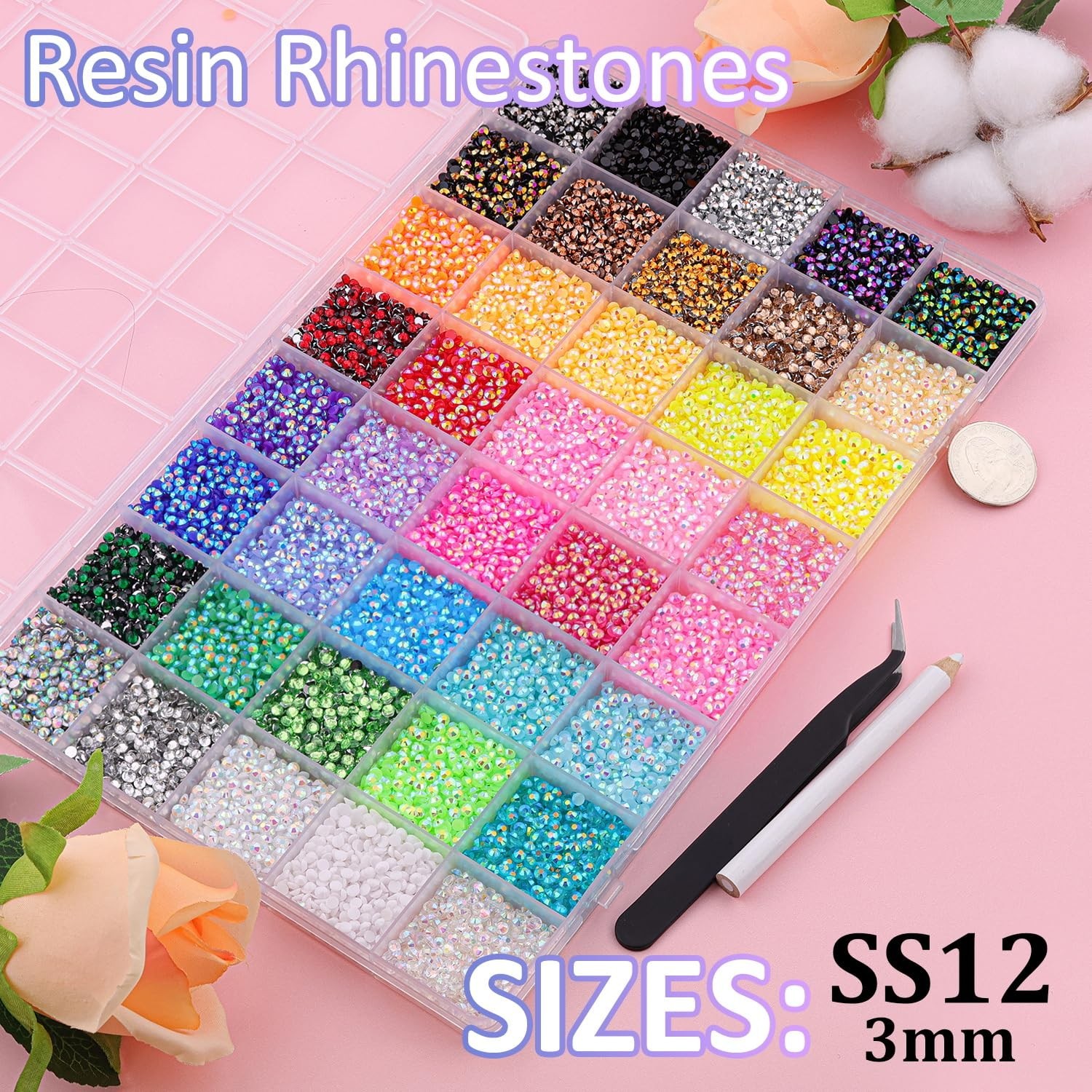 50000 Pcs Multicolor Jelly Rhinestones, 3mm Flatback Gems & B7000 Glue Kit for C