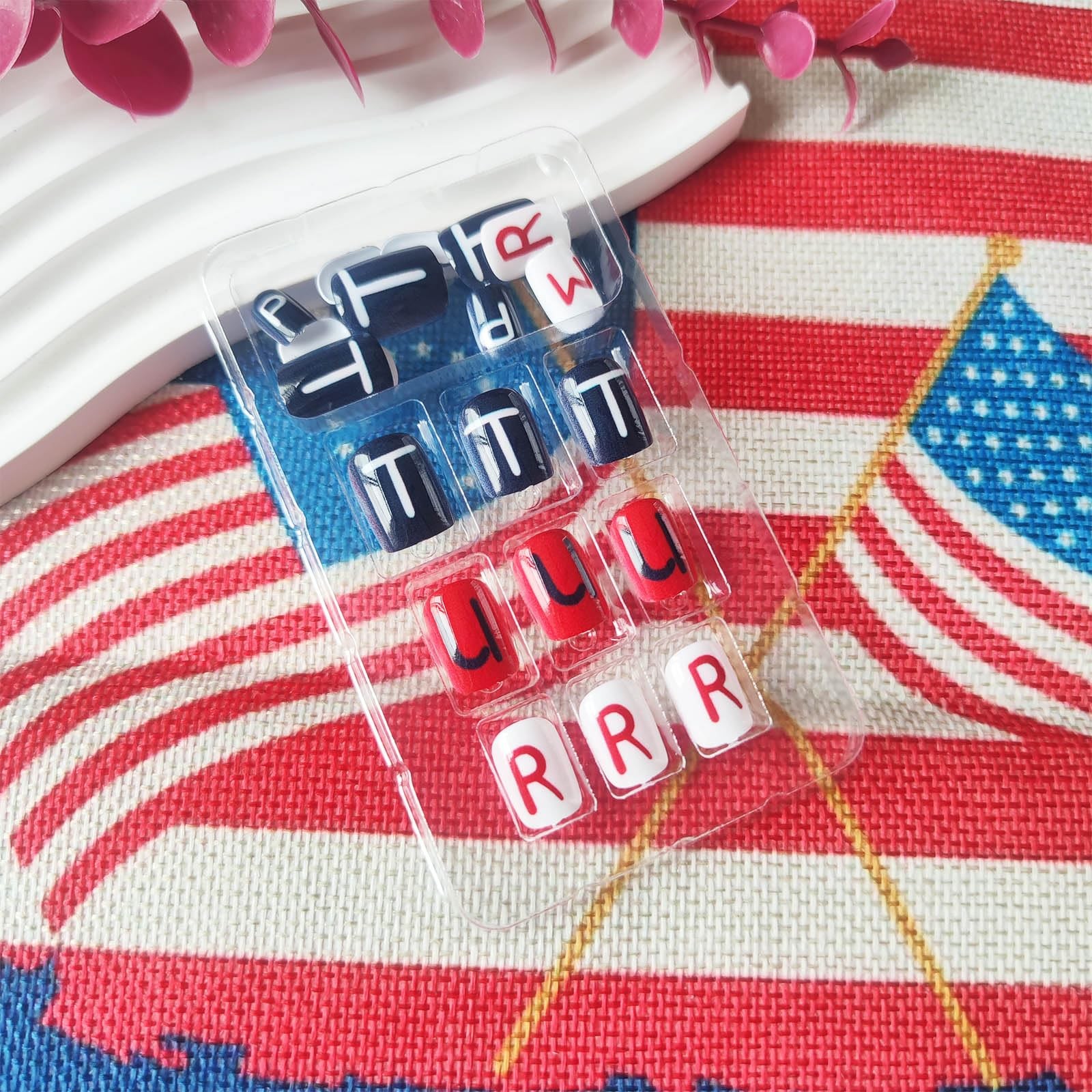 4th of July Press on Nails Glossy TRUM Glue on Artificial Fingernails HZJXRT …