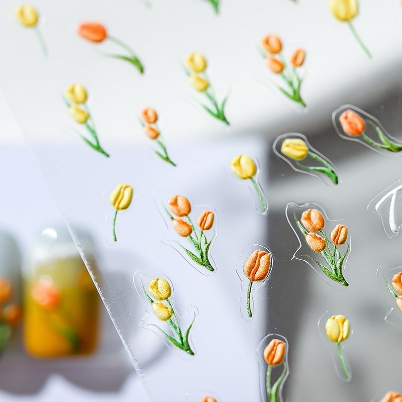 5D Tulip Nail Decal, Nail Decals, DIY Nails, Flowers Embossed Nail Stickers (28)